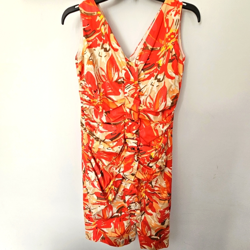 Simon Chang Orange Floral Abstract Dress. SIZE 8